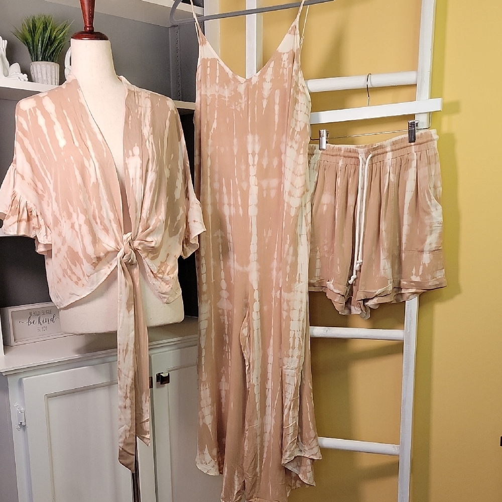 Mystree Tie-Dye Lounge 3 Piece Set - Blush Beige - Picture 2 of 12